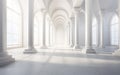 Antique architectural white panorama with shadow from columns.