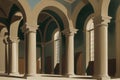 Antique architecture with concrete columns. Generative ai painting