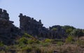 Antique architecture with the  tourism  ruins of the amphitheater of the ancient city of Side Royalty Free Stock Photo