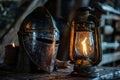 Antique Armor and Lantern Royalty Free Stock Photo