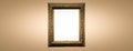 Antique art fair gallery frame on beige wall at auction house or museum exhibition, blank template with empty white