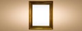 Antique art fair gallery frame on beige wall at auction house or museum exhibition, blank template with empty white