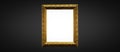 Antique art fair gallery frame on royal black wall at auction house or museum exhibition, blank template with empty