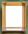 Antique art fair gallery frame on royal green wall