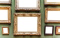 Antique art fair gallery frame on royal green wall