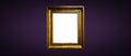 Antique art fair gallery frame on royal purple wall at auction house or museum exhibition, blank template with empty