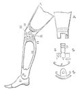 Antique artificial leg design drawing