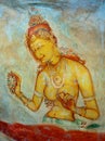 Antique asian fresco with naked woman