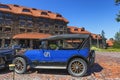 Antique auto sits parked in front of the Omni Grove Inn in Ashville, North Carolina