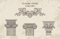 Antique and baroque classic style column vector set. Vintage architectural details design elements