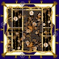 new season antique baroque flower in golden chain and belt pattern