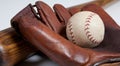 Antique baseball bat, mitt and ball Royalty Free Stock Photo