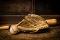 Antique baseball gloves and ball Royalty Free Stock Photo