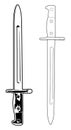 Antique Bayonet Black and White Cartoon Weapon Vector Graphic Illustration Set