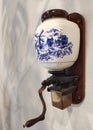 antique beautiful wall painted hand coffee grinder, rarity