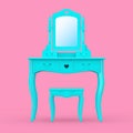 Antique Bedroom Vanity Blue Table with Stool and Mirror in Duotone Style. 3d Rendering