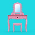 Antique Bedroom Vanity Pink Table with Stool and Mirror in Duotone Style. 3d Rendering