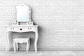 Antique Bedroom Vanity Table with Stool and Mirror. 3d Rendering