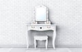 Antique Bedroom Vanity Table with Stool and Mirror. 3d Rendering