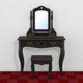 Antique Bedroom Vanity Table with Stool and Mirror in Room with