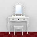 Antique Bedroom Vanity Table with Stool and Mirror in Room with