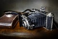 Antique bellows camera with original leather case