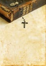 Antique Bible and Rosary on a Grunge Background Royalty Free Stock Photo