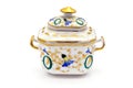 antique Biedermeier Time porcelain sugar box with flower and gold ornaments Royalty Free Stock Photo