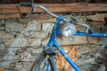 antique bike suspended on the wall