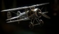 Antique biplane propeller blade spins in close up at airshow generated by AI