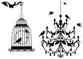 Antique birdcage and chandelier,