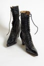 Antique black leather boots Royalty Free Stock Photo