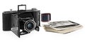 Antique, black, pocket camera, retro black and white photographs, historic negative for the camera.