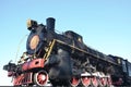Antique black retro-train on track. A monument to the industrial achievements of the Soviet Unio Royalty Free Stock Photo