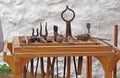 The antique blacksmith`s tools