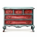 Antique Blue And Red Chest Of Drawers - Realistic Detailed Rendering