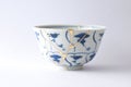 Antique blue and white bowl restored with antique kintsugi real gold technique Royalty Free Stock Photo