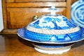 antique blue and white willow pattern china