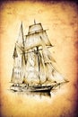 Antique boat sea drawing handmade