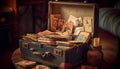 Antique book collection on old fashioned bookshelf evokes nostalgia and memories generated by AI