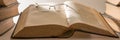 Antique book with glasses isolated. Panorama Royalty Free Stock Photo