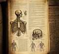 Antique book page with text on abstract language, generative ai illustration Royalty Free Stock Photo