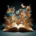 Antique book transformed into vibrant, fantasy world Royalty Free Stock Photo