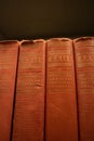 Antique book volumes aged and damaged