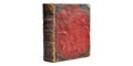 Antique Book With Worn Red Cover Isolated on Transparent Background. Royalty Free Stock Photo