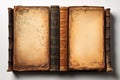 Antique books empty, well worn pages showcased on a white surface Royalty Free Stock Photo