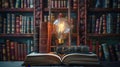 The Antique Books and Lightbulb.AI generated image Royalty Free Stock Photo