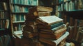 Antique books stacked library; old, research, knowledge Royalty Free Stock Photo