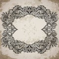 Antique border frame engraving with retro ornament pattern. Vintage design decorative element in baroque style on aged paper. Royalty Free Stock Photo