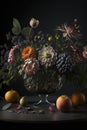 Antique bouquet of flowers, dark gothic background. Royalty Free Stock Photo